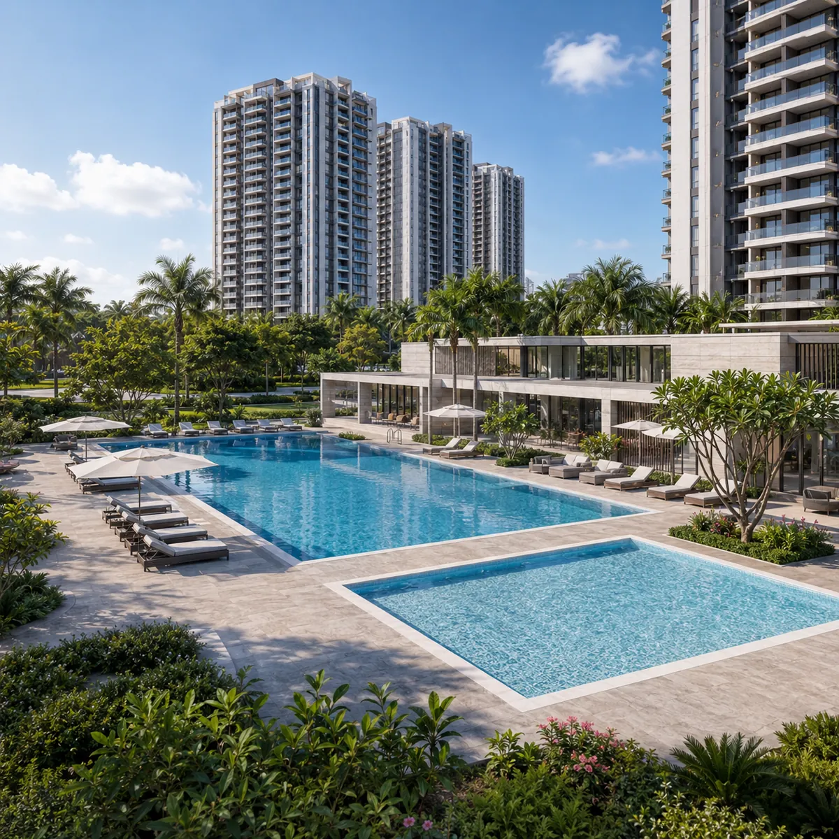 Swimming pool and deck at Prestige Pulimamidi, Kandukur, Hyderabad